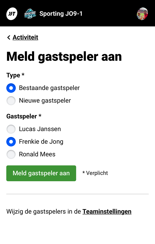 Gastspeler aanmelden
